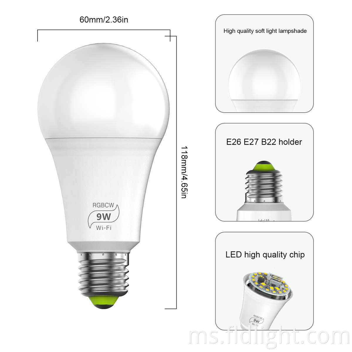 9W smart bulb Dimension